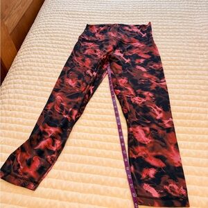 Red and Black Patterned Leggings Lululemon Crop